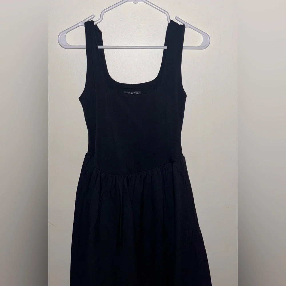NWT J.Crew Petite Drop Waist Mixy Dress Black Size PXS Midi Dress Preppy Casual